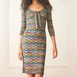 Missoni Y2K‎ Vintage Bodycon Dress Y2K Rainbow Knit Size 44 S Small Stretch Tie